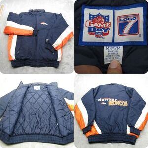 Denver Broncos Jacket Mens Medium NFL Game Day Logo 7‎ Blue Full Zip VTG 90's
